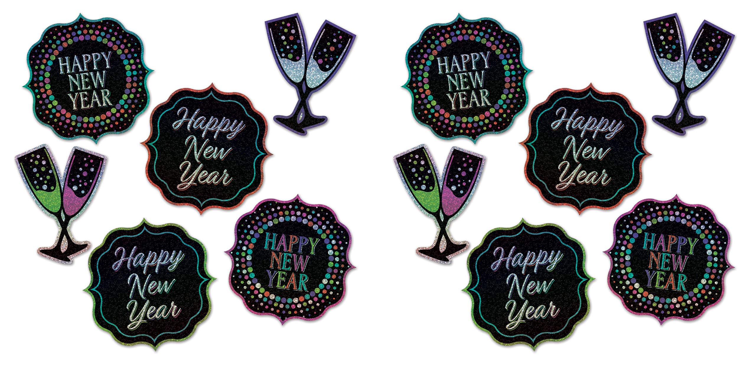 Beistle 12 Stück bunte Happy New Year ausgeschnittene Dekorationen, 19,1 cm – 25,4 cm, mehrfarbig