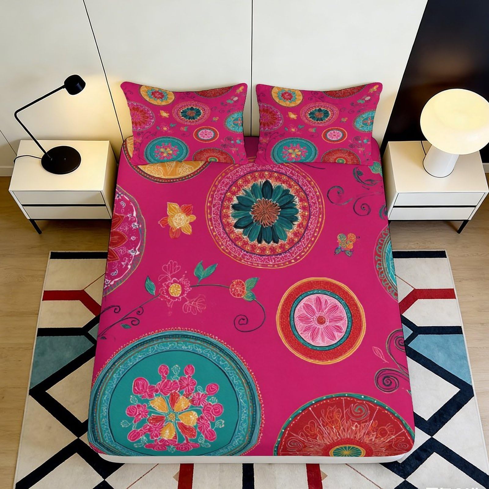 Dhbaneiok Style-10 3D Printed Boho Mandala Fitted Sheet Microfiber Soft Colorful Abstract Mattress Cover For Bedroom Guest Room Protection Decor 90X200x25cm