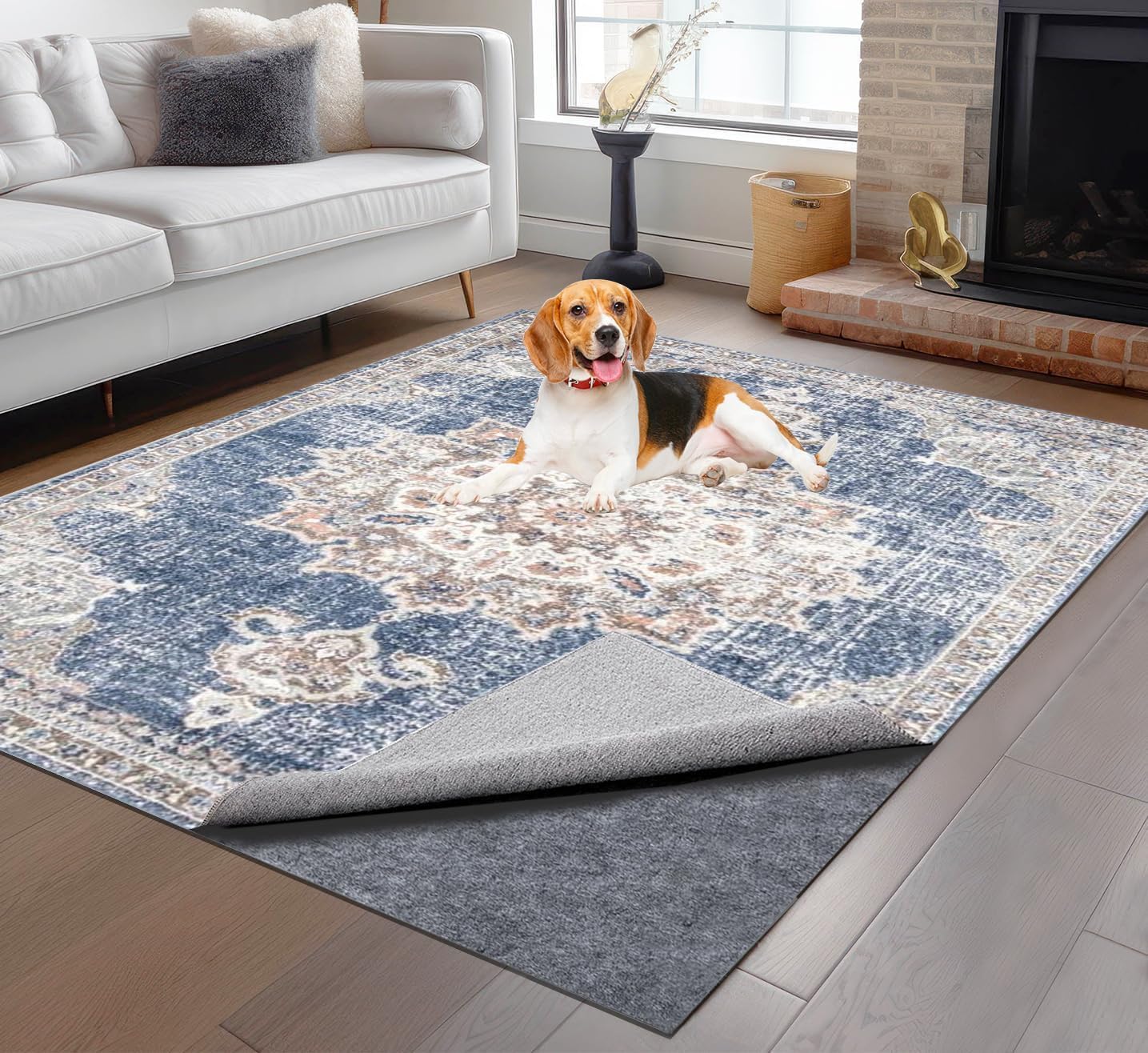 Non-Slip Rug Pads 1/4” Thick, 5x7Ft Waterproof Rugs Non Skid Rug Pad for All Floors and Finishes Durable Hardwood Floor Protective Felt Keeps Rugs in Place, Safe and Secure