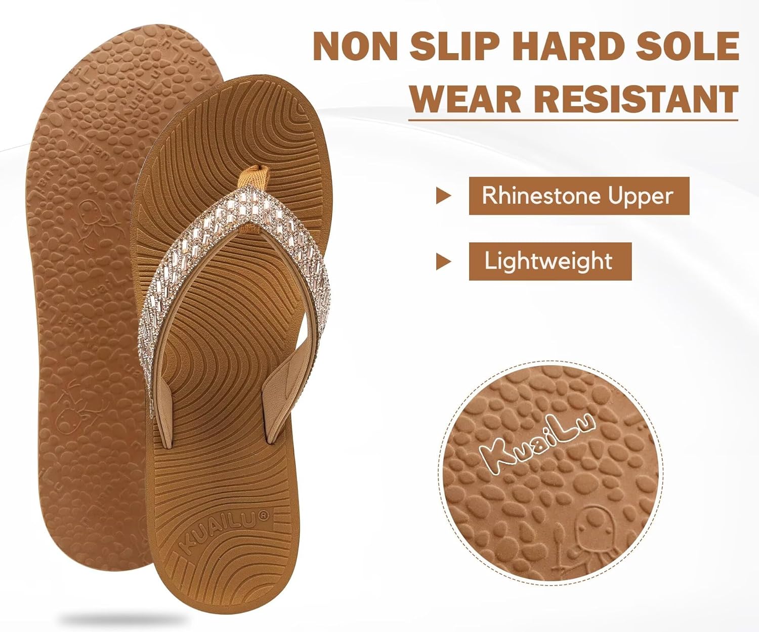 KuaiLu Women's Rhinestone Platform Arch Support Flip Flop Sandals - Image 7