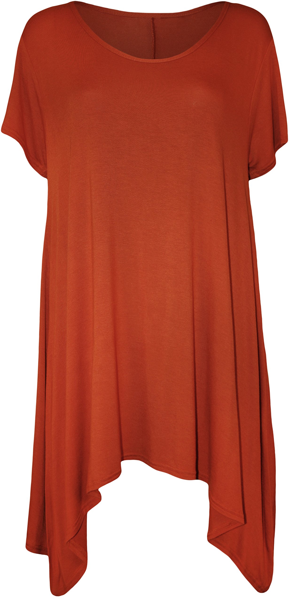 Wearall Women's Rust New Dipped Hem Uneven Plain Short Sleeve Stretch T-Shirt Top 16