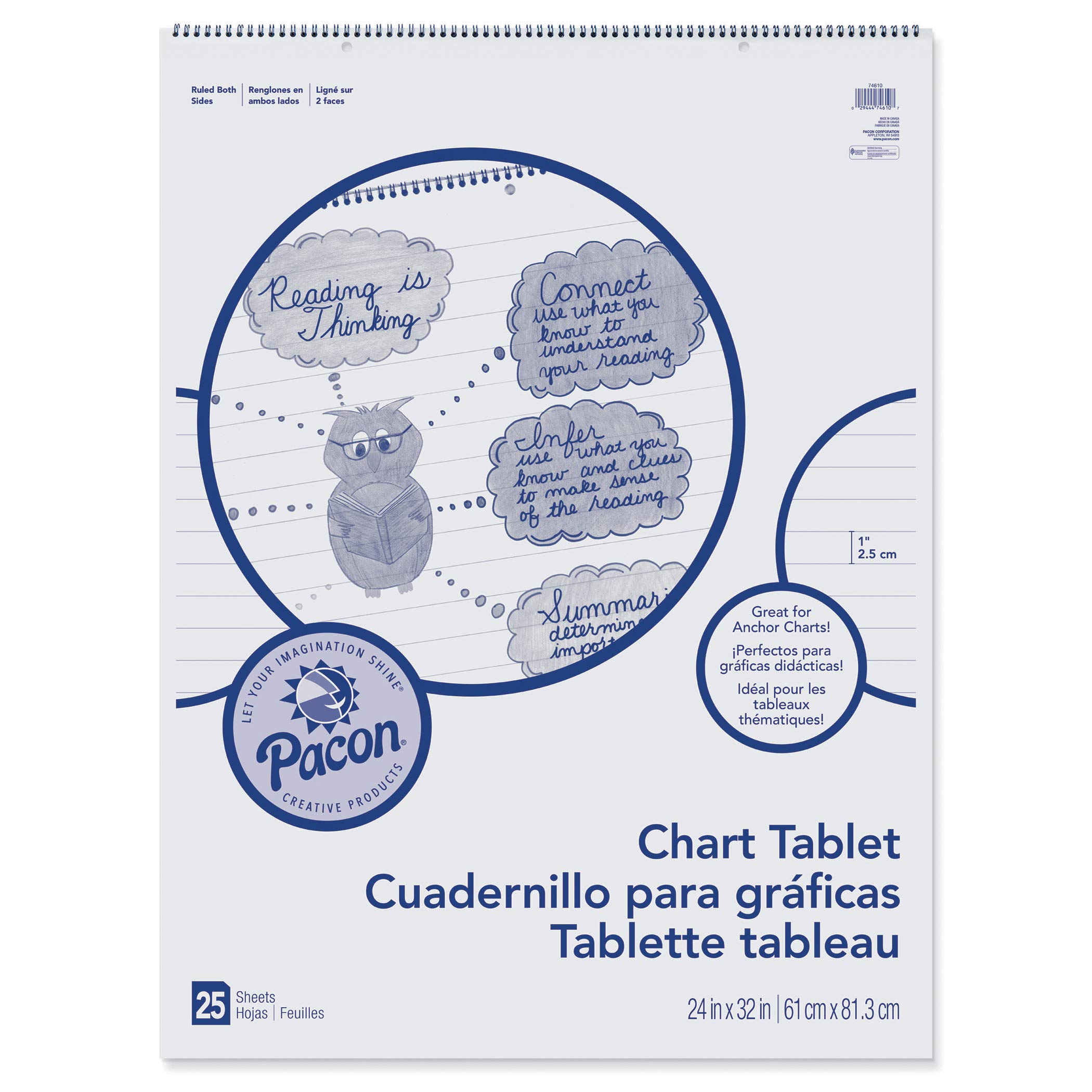 Pacon(r) PAC74610BN Chart Tablet, Cursive Cover, 1" Ruled, 24" x 32", 25 Sheets, Pack of 2