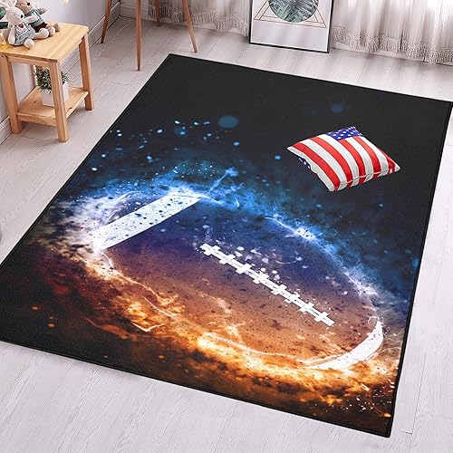 Alfombra de fútbol americano, moderna, grande, impresa en 3D, alfombra de rugby de agua, fuego, deporte, regalo para dormitorio, sala de estar, sala