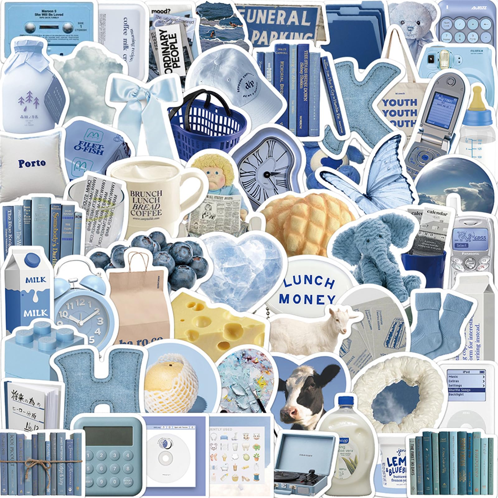 Aesthetic Sticker Blue Y2K Decal for Water Bottles Laptop Kids Adults 60PCS | Waterproof Vinyl Blue Aesthetic Stickers for Journaling Scrapbook