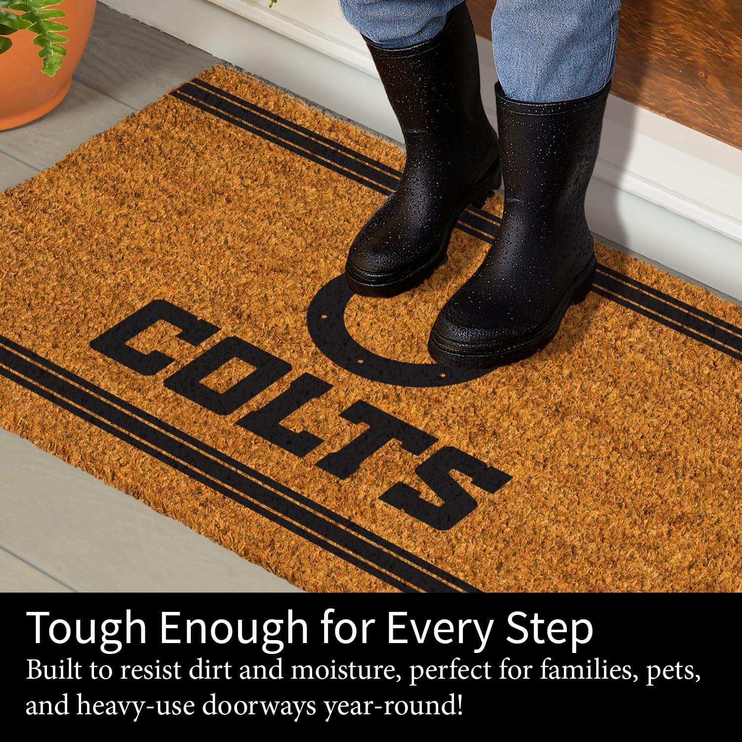 Team Sports America NFL Indianapolis Colts Coir Doormat 36"x24", Officially Licensed Team Logo, Extra Large Front Door Mat, Outdoor Indoor Entrance Rug, Non-Slip Welcome Mat for Porch Patio