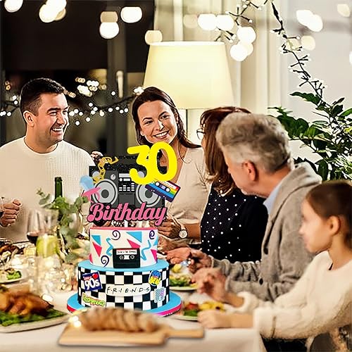 Miniatura 6 de Decoración para tartas de cumpleaños 30 con purpurina dorada, estilo retro, decoración temática de treinta años, suministros de decoración de fiesta