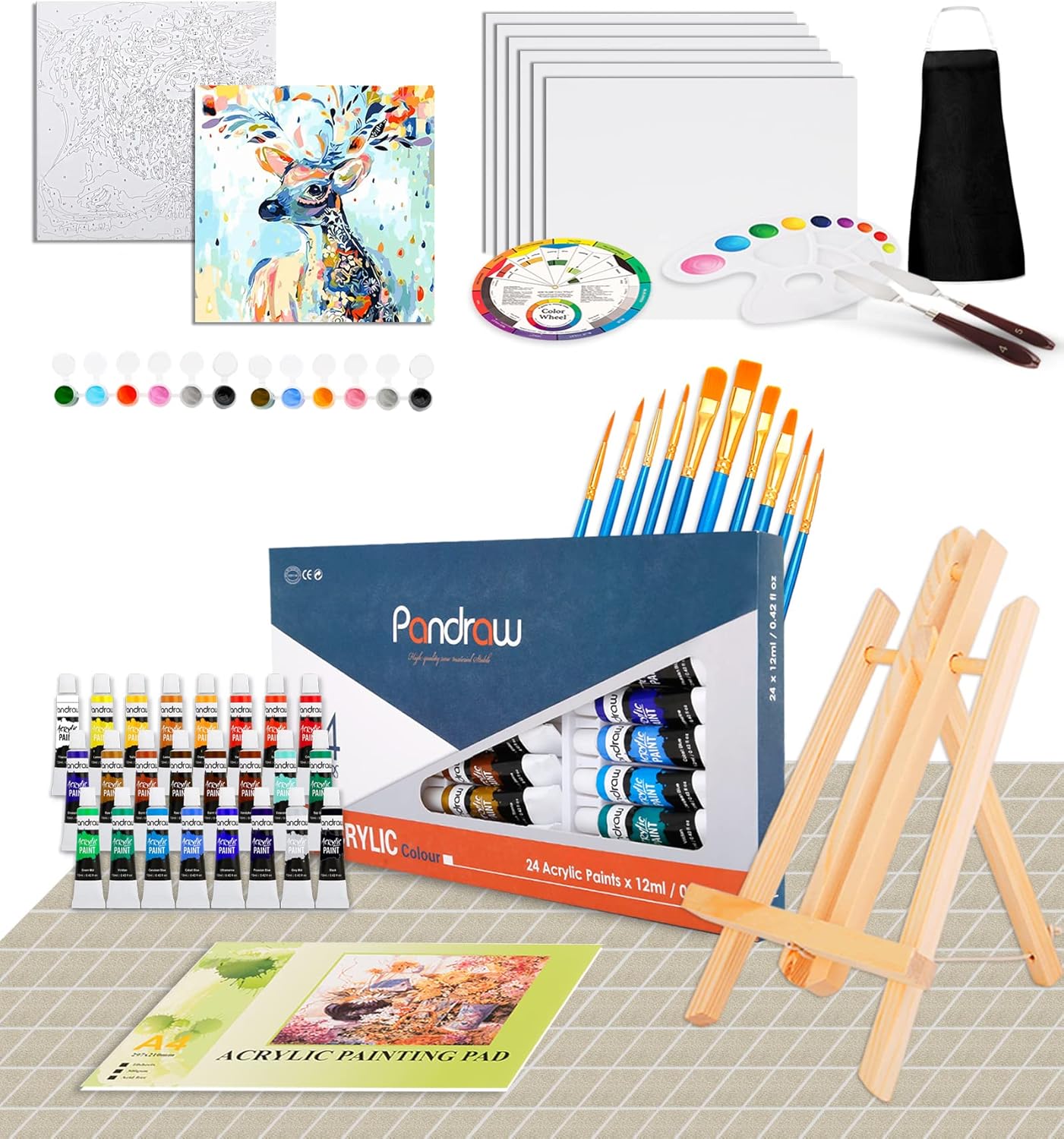 Acrylic Painting Set,50 PCS Painting Kits,Arts and Crafts for Adults,Oil Paint Set with Acrylic Paints, Wood Table Easel,Canvas, Paint Brushes,Art Supplies Gift for Beginner,Teens and Adults,Plum Deer : Office Products