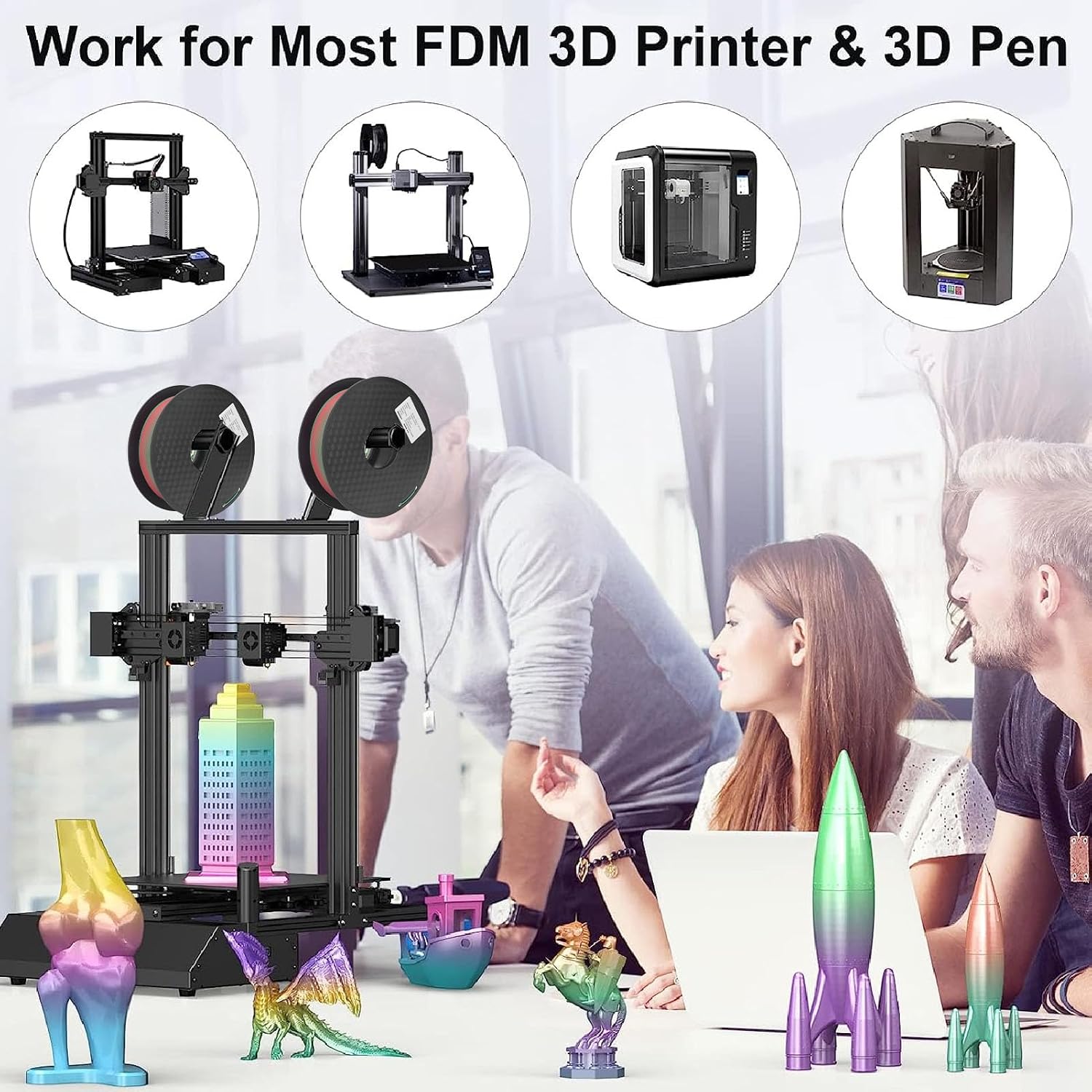 Dual Color PLA Filament 1.75mm, Shiny 3D Printer Consumables, Clog Effortless, High Performance for Detailed Printing