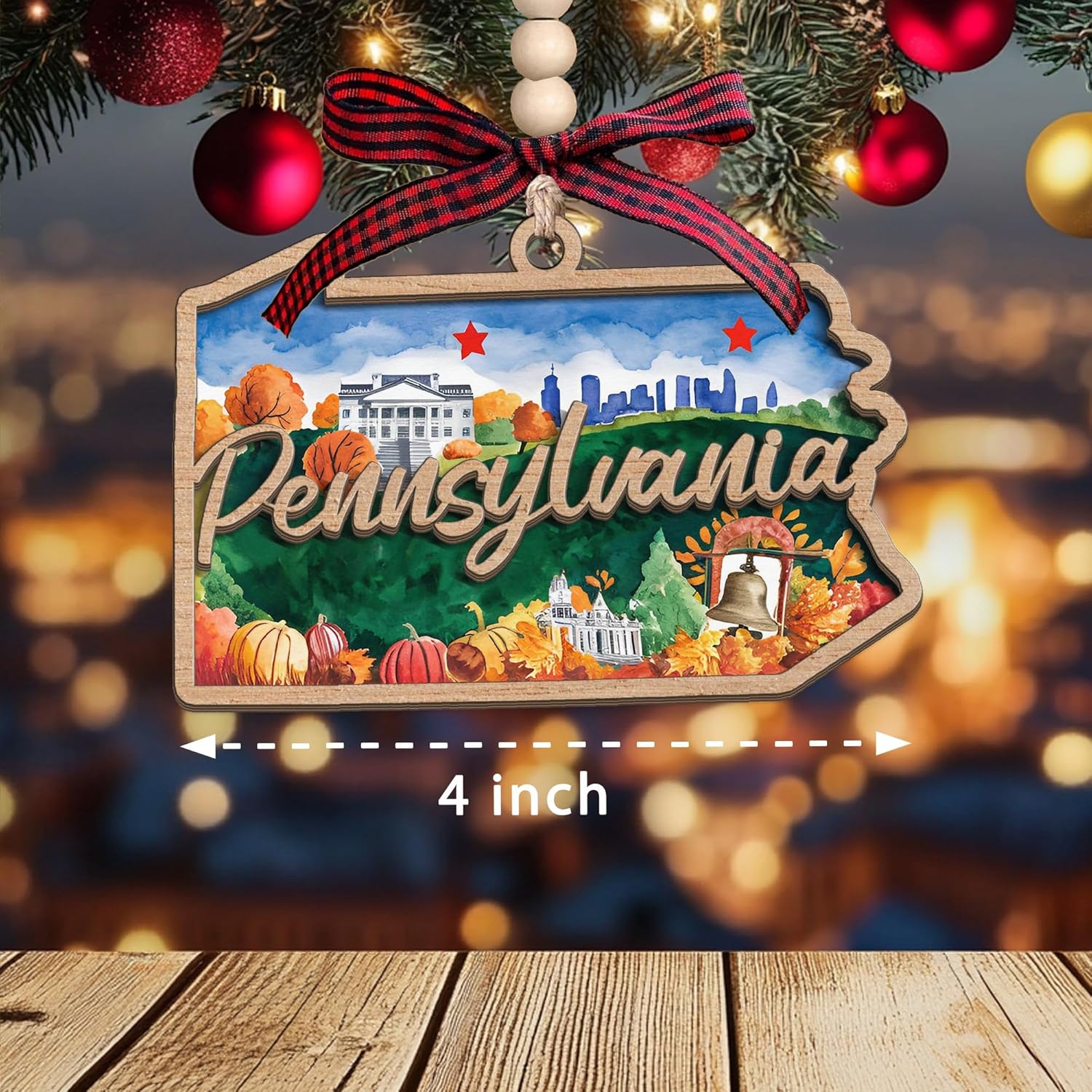 Pennsylvania State Christmas Wooden Ornament - 2-Layer Laser-Cut Wooden Keepsake - Rustic Holiday Decor & Ideal Travel Gift for Women Men Family & Friends - Pennsylvania Locals Gift - Image 3