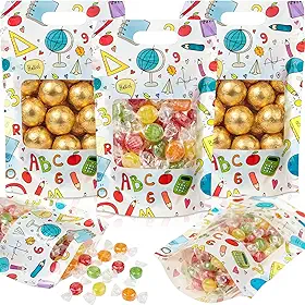 Engrowtic 50 peças de sacos de presente para o dia dos professores resseláveis para agradecimento de professores, bolsas de plástico para brindes, com alças para graduação, suprimentos de