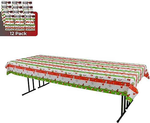 Miniatura 2 de Grandipity Paquete de 12 manteles de plástico desechables de alta calidad para Navidad, 54 x 108 pulgadas, manteles rectangulares para mesa navideña
