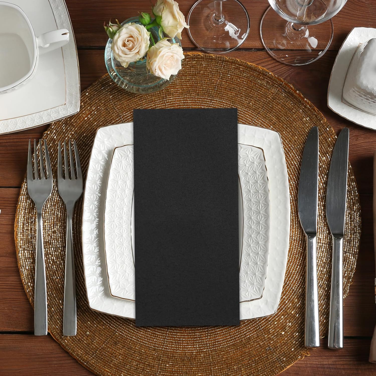 100 Pack Black Paper Napkins, Disposable Linen Feel Guest Towels Cloth Like Hand Towels, Soft, Absorbent, Paper Hand Napkins for Kitchen, Bathroom, Parties, Weddings, Dinners - 12" x 17"