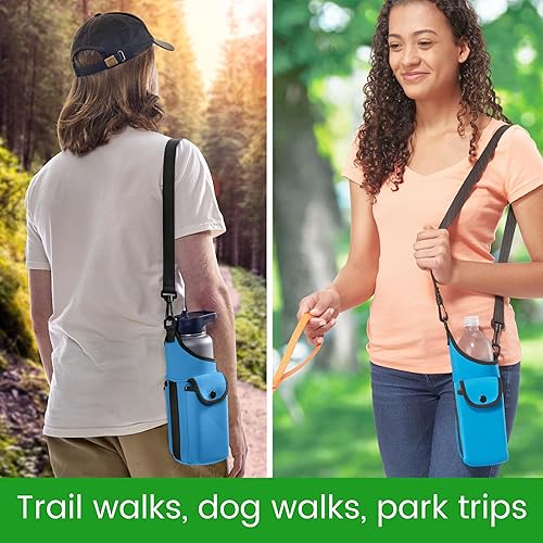 Miniatura 2 de AquaPockets - Bolsa de transporte para botellas de agua, soporte aislante de neopreno para botellas con funda para teléfono, bolsillos y correa