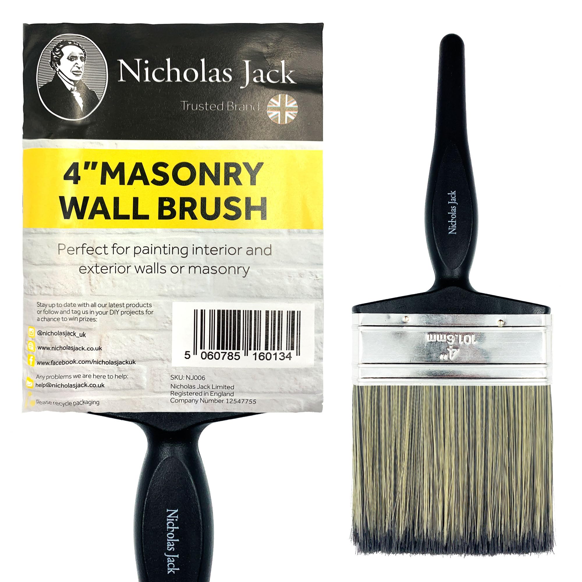 Nicholas Jack 4" Masonry Paint Brush for Painting Walls - All Round Outdoor Masonary Paint Brush for Brickwork