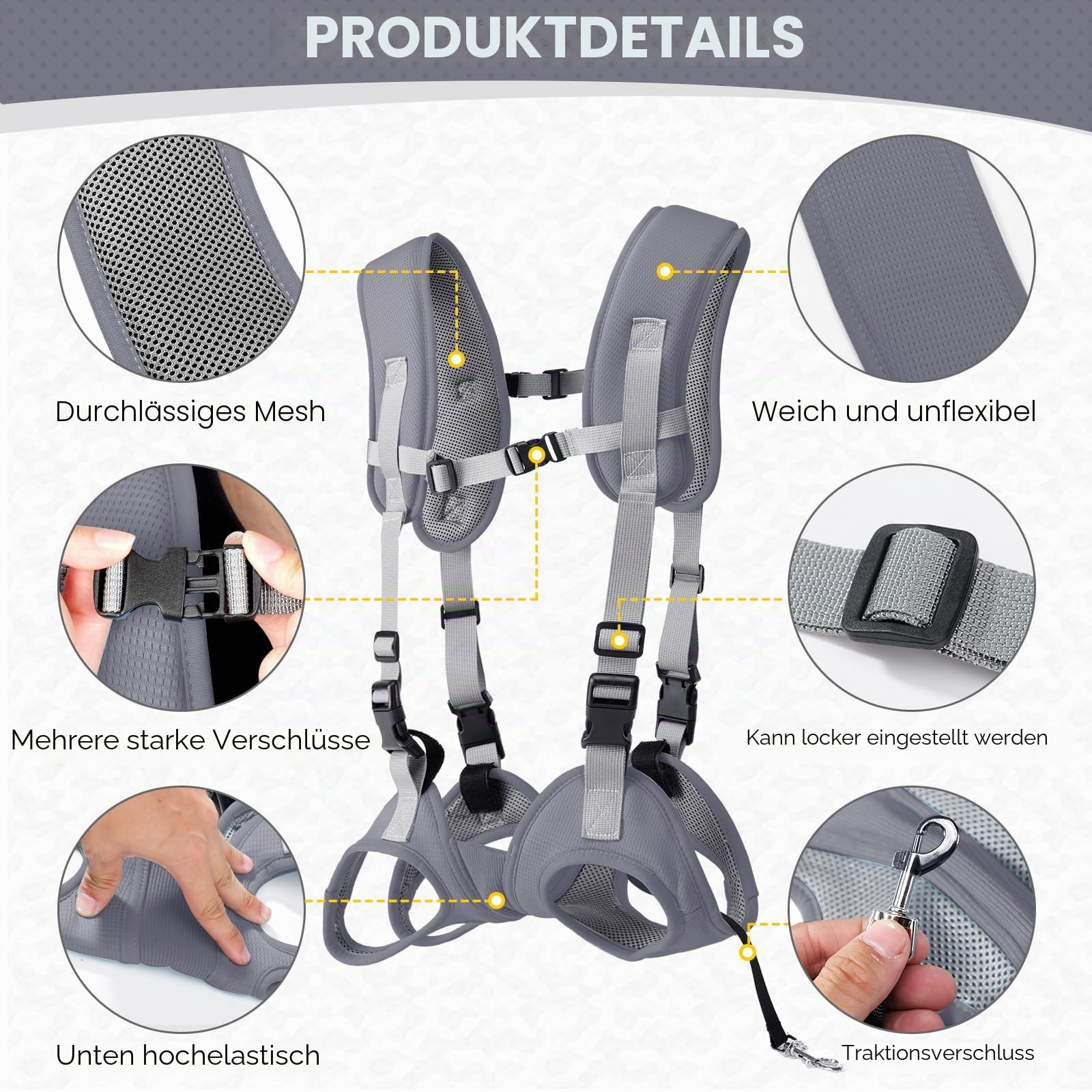 Haustier-Tragetasche, tragbarer Outdoor-Hunderucksack für ältere Hunde mit Gelenkverletzungen, Arthritis oder Lähmung, Treppenstütze, Grau