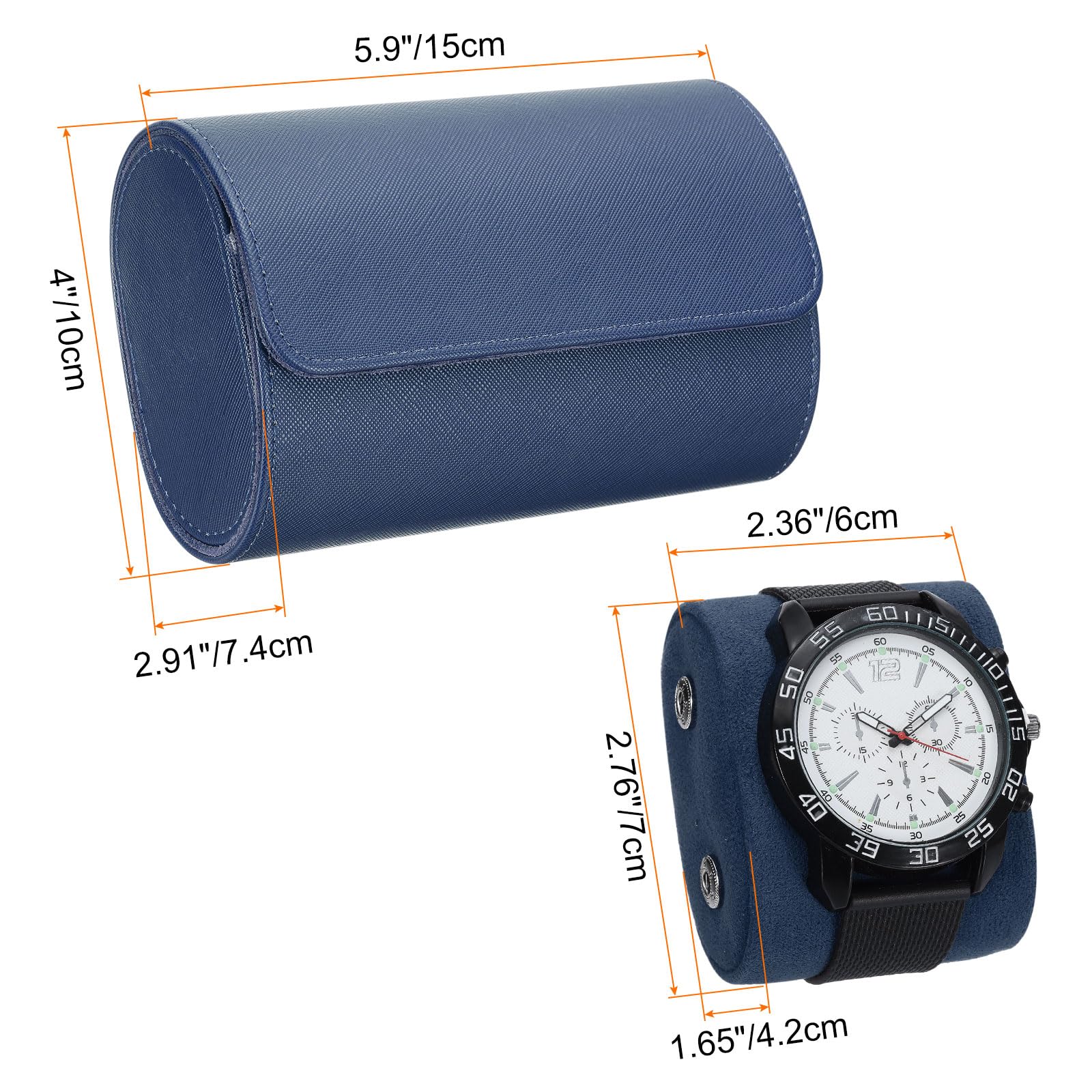 HARFINGTON Watch Roll Travel Case 2 Slots Portable Leather Watch Cases for Men and Women, Watches Storage Organizer with Removable Pillows for Traveling, Display, Cross-grain Texture Blue