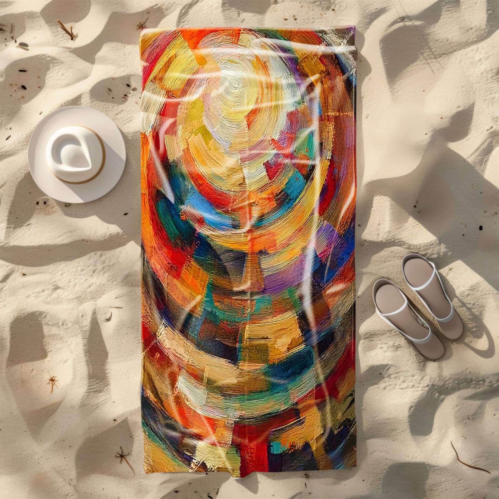 Tapis de Plage XXL Anti Sable Psychédélique Jaune Serviette Piscine Adulte,Natte De Plage Pliable, Voyage Accessoires De Plage Camping,Serviette de Bain Personnalisée