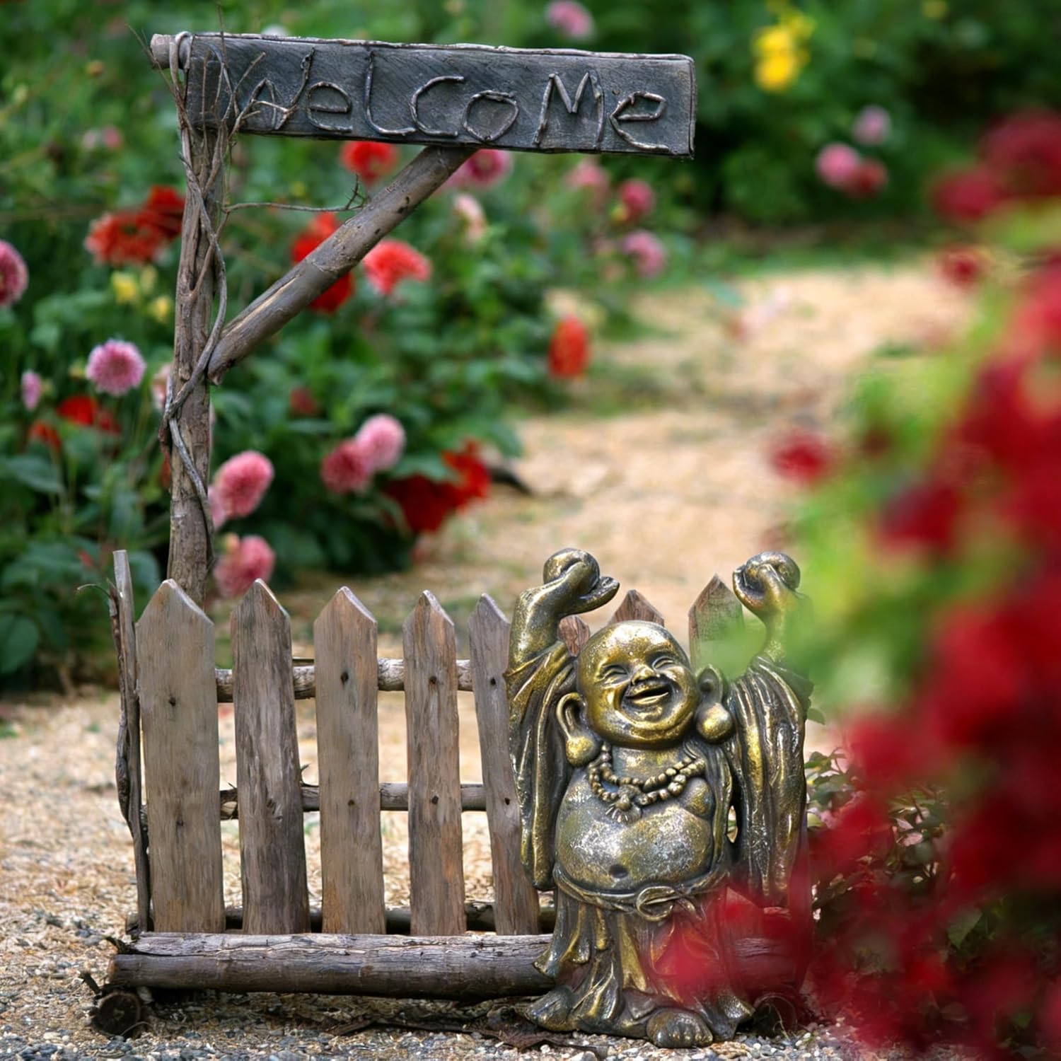 17" Laughing Buddha Statue Outdoor, Large Buddha Statue, Zen Garden Decor Gifts for Room/Patio/Deck/Porch Yard Art Decoration