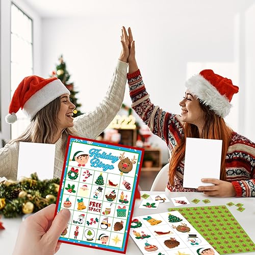 Miniatura 5 de LONLONBANG Tarjetas de juegos de fiesta de bingo de Navidad con 24 jugadores, juego de mesa de fiesta de Navidad para niños, niñas, adultos jóvenes,