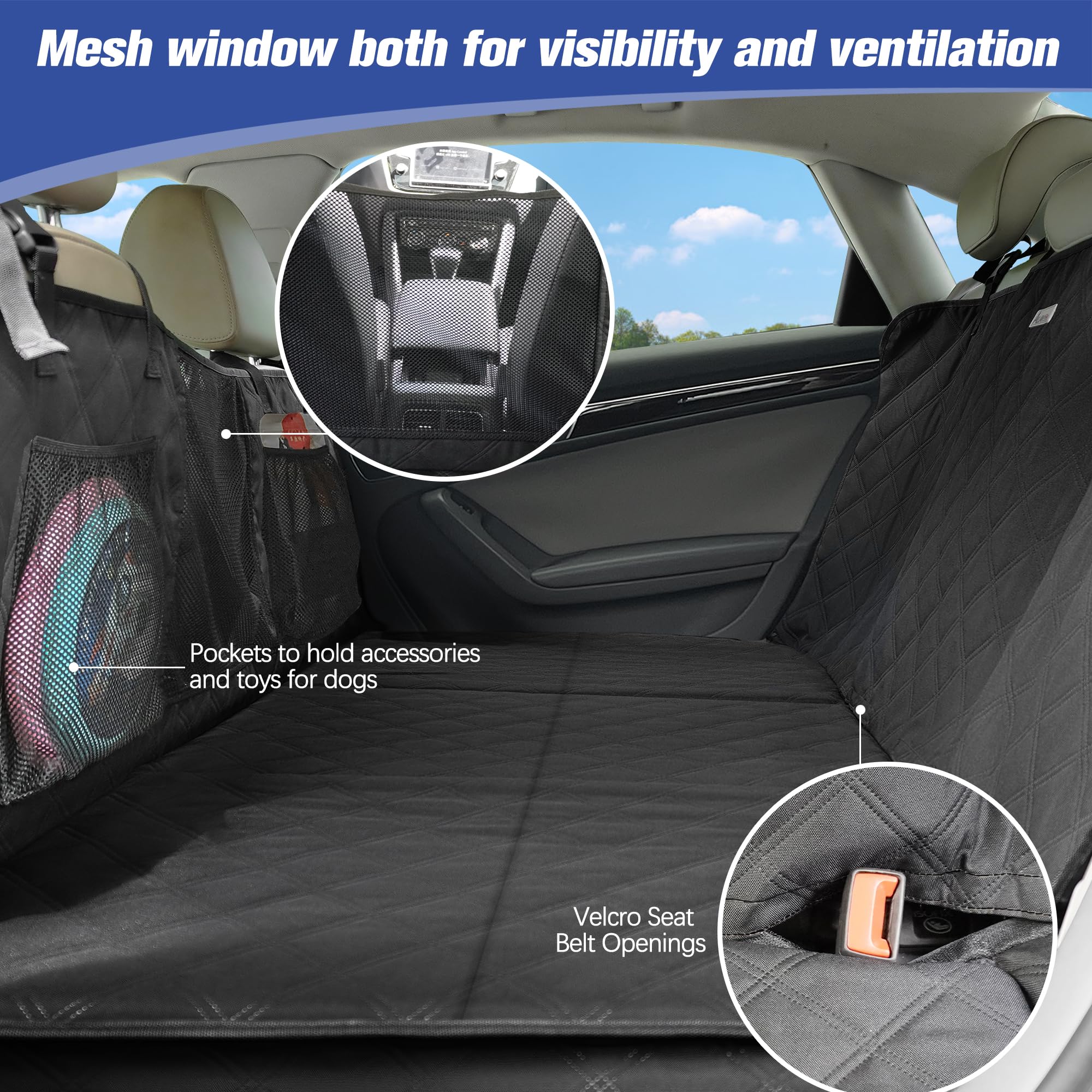 Back Seat Extender for Dogs- Hard Bottom Car Seat Cover for Pets, Heavy-Duty 900D Waterproof Non-Slip Dog Hammock for Most Cars, SUVs, & Small Trucks (Black, Regular) - image 3