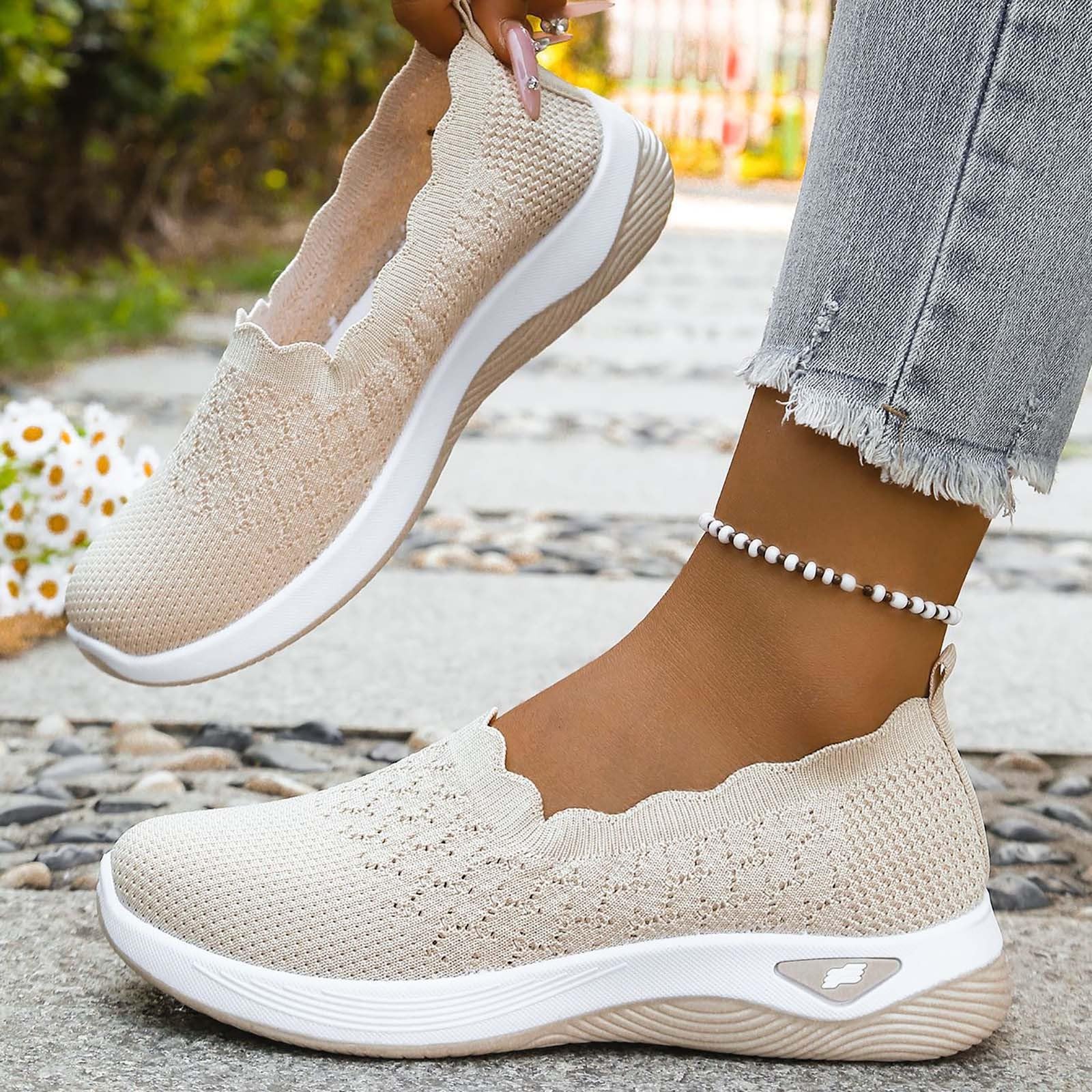 Chaussure Orthopédique Femme Été Baskets Légère Respirante Basket Ballerines Antidérapante Marche Enfiler sans Lacet Sneakers Fitness Slip on Confort Basquette Course Travail