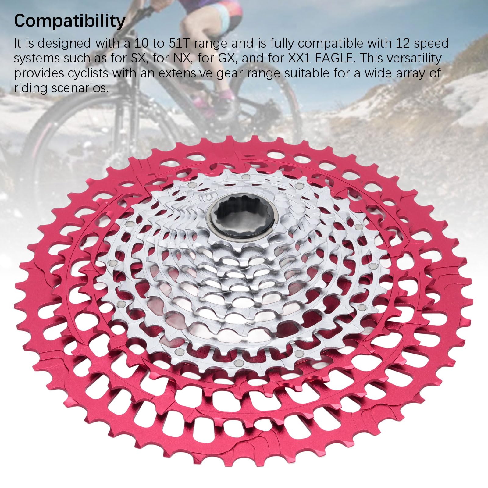 Casete de Bicicleta 10-51T, Casete XD de 12 Velocidades Compatible con SX/NX/GX/XX1 Eagle, Elaborado con Aleación de Aluminio y Acero