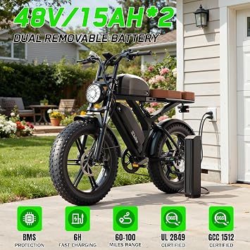 SISIGAD Electric Bike for Adults, 1500W Peak Motor E Bike with 48V 15/15 * 2Ah Battery, 60-100 Miles Range Electric Bicycle, 20 New All-Terrain Ebike with 7 Speeds, Full Suspension