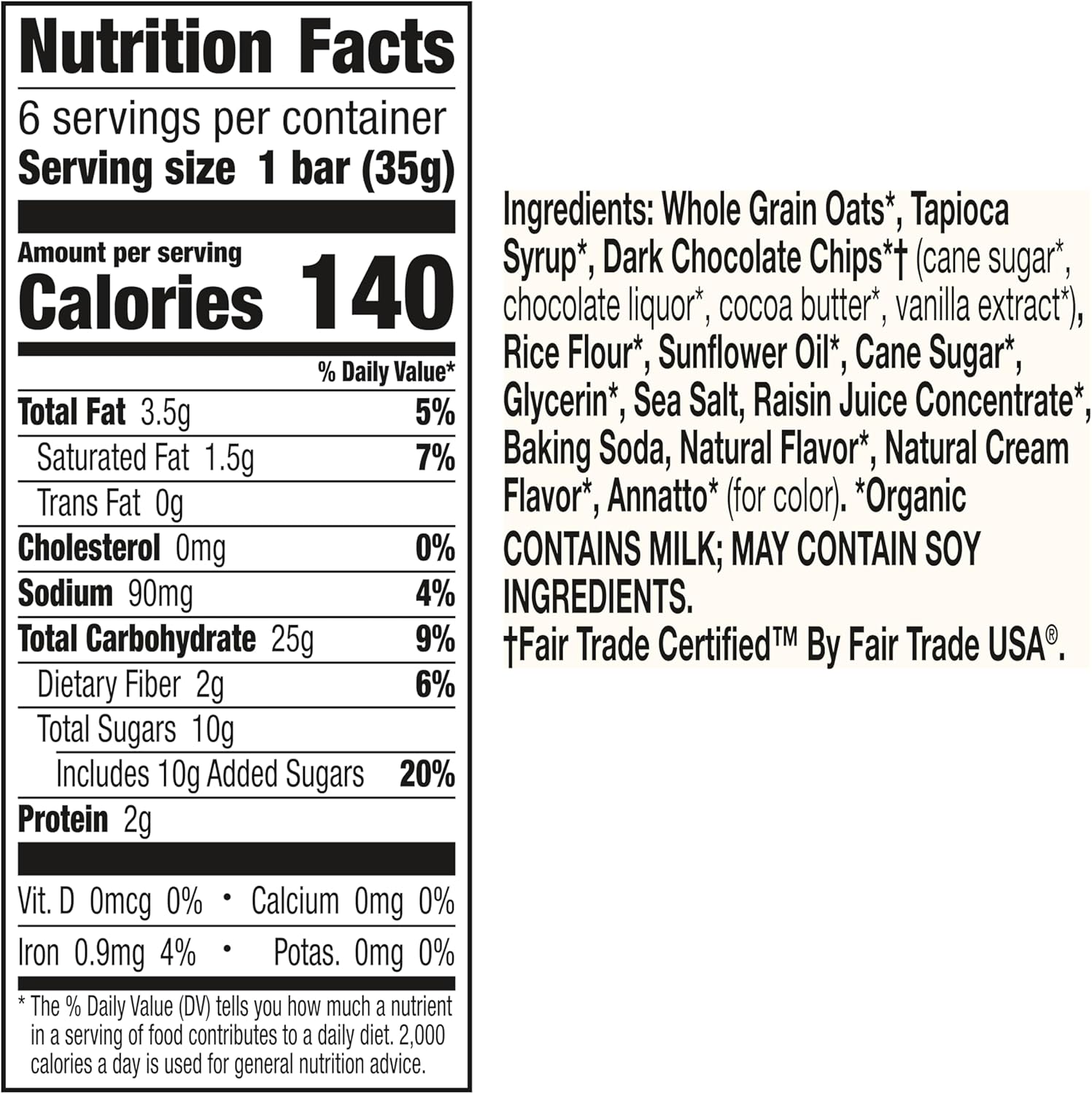 , Bar Granola Chocolate Chip Organic, 7.4 Ounce