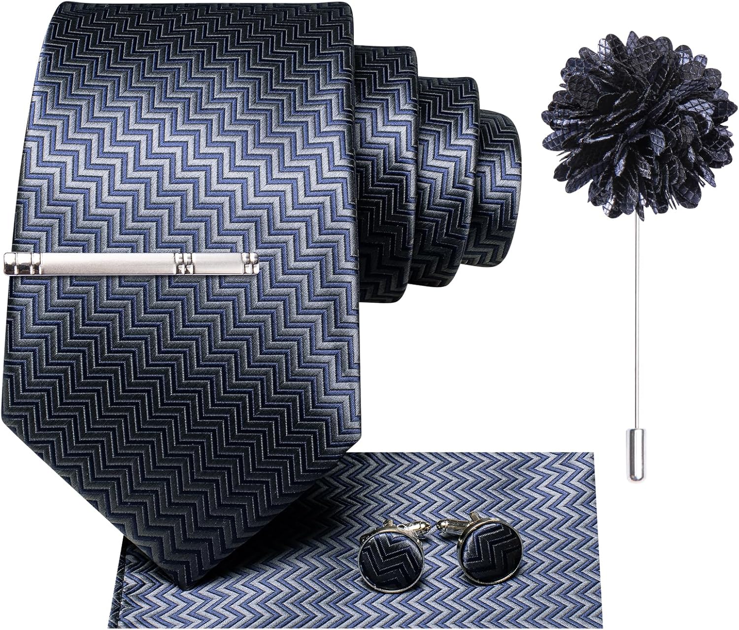 Hi-Tie Mens Paisley Floral Striped Ties Set Silk Necktie and Lapel Pin for Men Pocket Square Cufflinks Set Business Wedding - Image 3