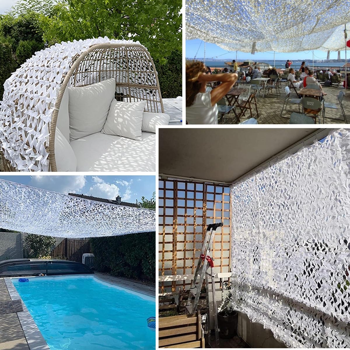 Filet De Camouflage Blanc Voile D'ombrage Camouflage Militaires Camo Netting Sun Shelter Réseau pour Chasse décoration Jardin Photo Auvents Terrasse 1.5/2/3/4/4.5/5/6/8/10m Longue(4.5x6.0m)