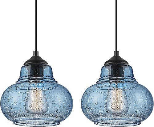 Miniatura 9 de ELYONA Luces colgantes para isla de cocina modernas luces colgantes de cristal soplado a mano azul con burbujas para colgar lámparas para comedor