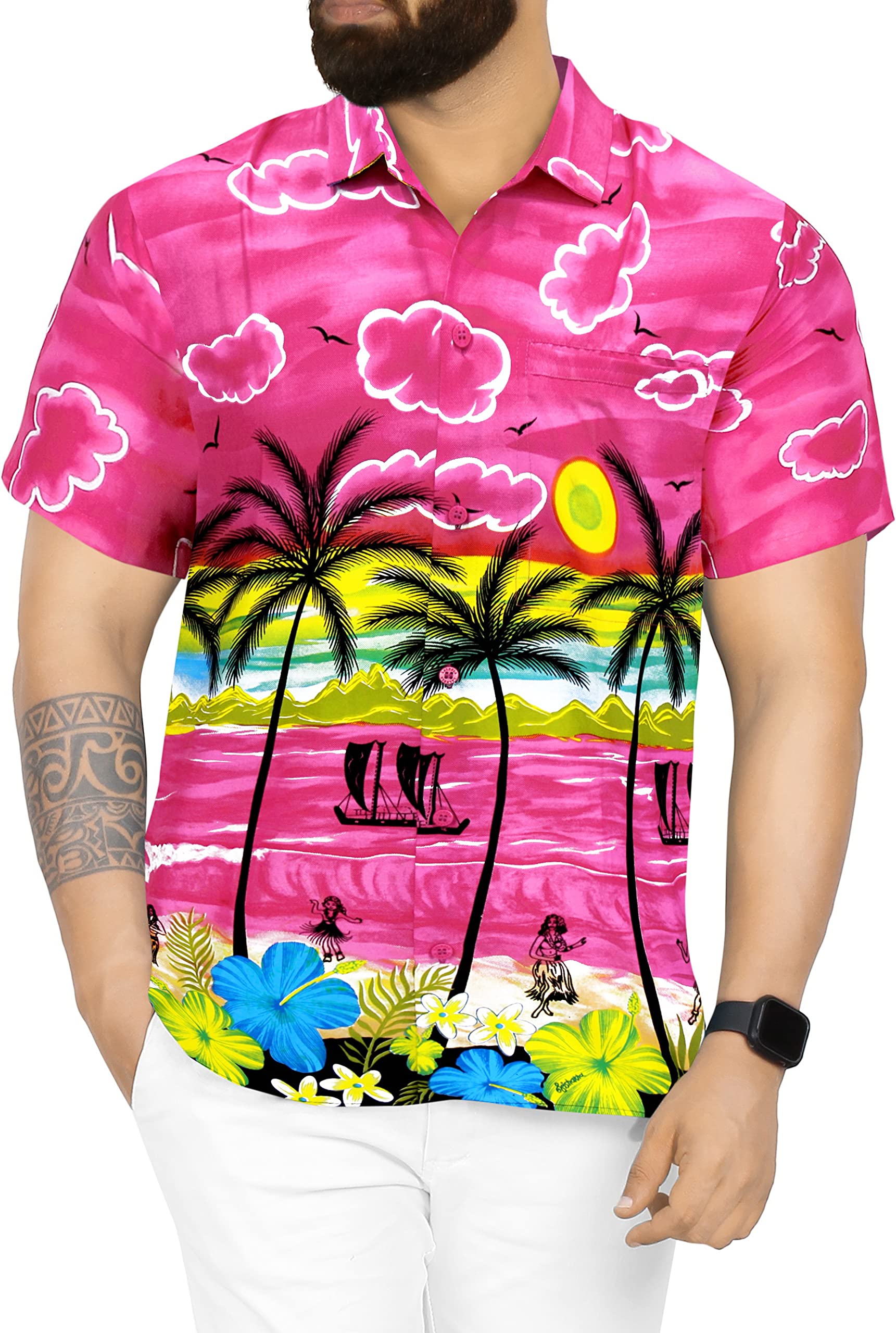 LA LEELA Men's Hawaii Shirt Casual Party