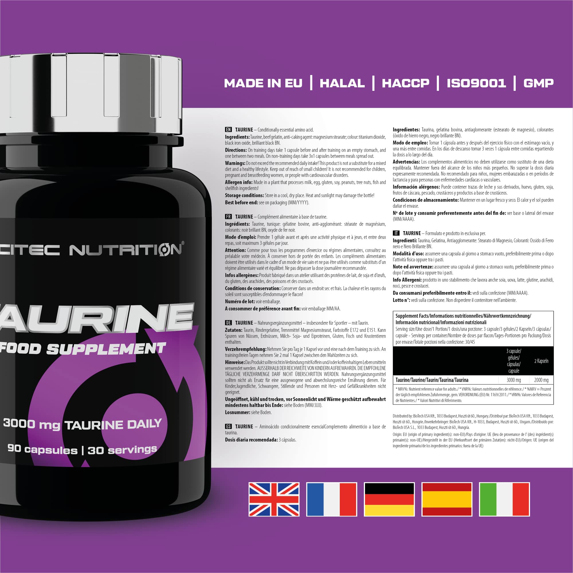 Scitec Nutrition Taurine, Suplement diety w kapsułkach zawierający taurynę, 90 kapsułkę