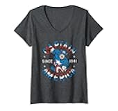 Womens Marvel Faded Vintage Captain America Since 1941 Circle Logo V-Neck T-Shirt