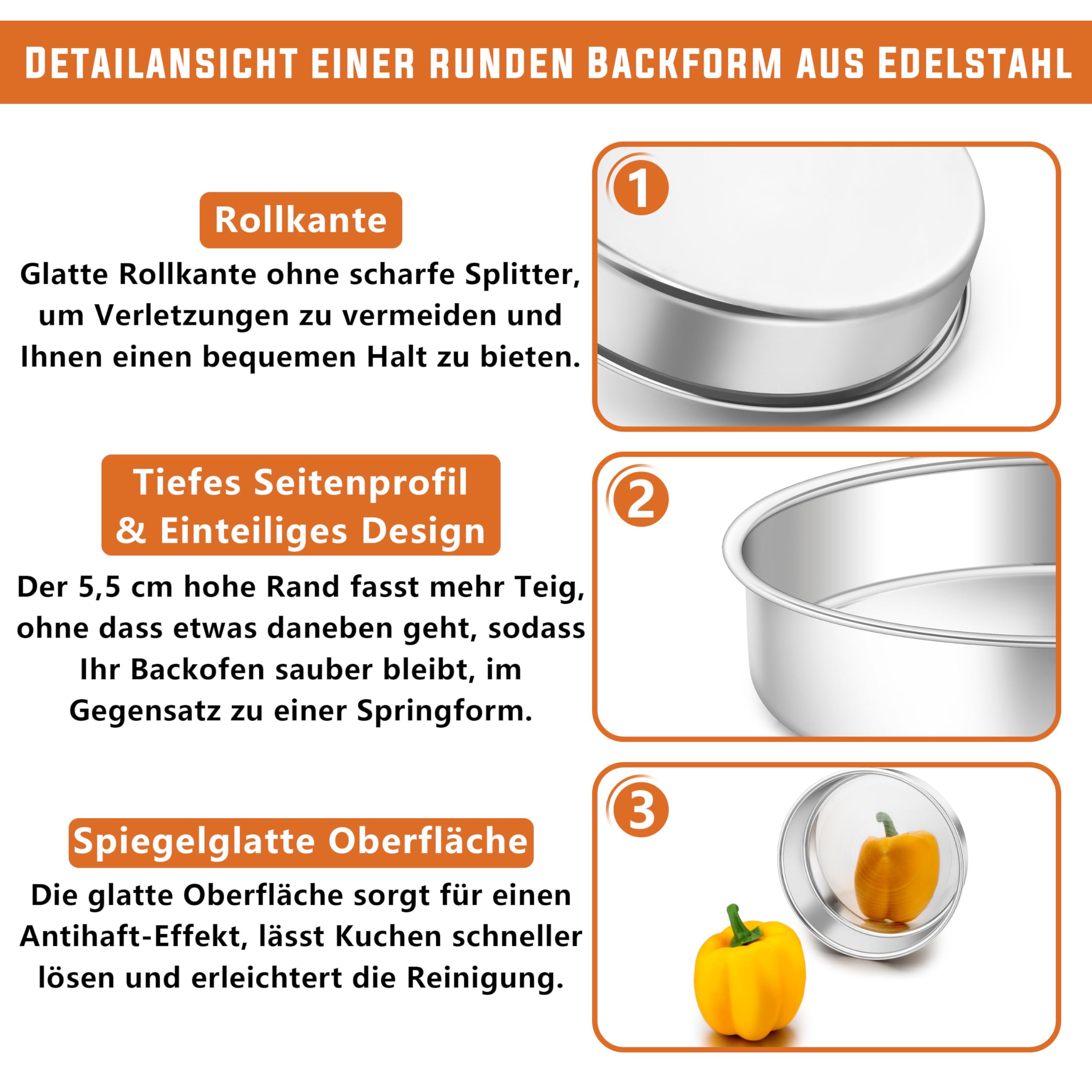 Homikit Edelstahl Backform, 28cm Kuchenform Tortenform, 5,5cm Tief Hochwertig Kuchenbackform, Ungiftig & Rostfrei, Spiegelpoliert & Spülmaschinenfest