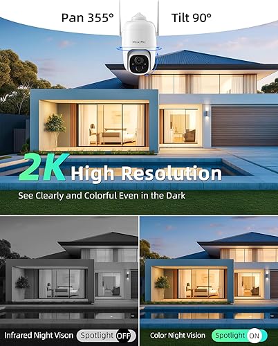 Miniatura 2 de MaxiViz Cámara de seguridad solar inalámbrica para exteriores, cámaras de visión de 360 para seguridad del hogar exterior con detección de