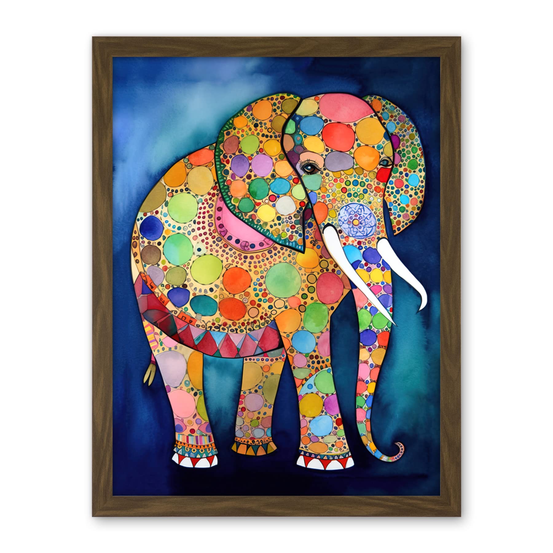 Artery8 Elephant With Patterns Folk Art Watercolour Painting Artwork Framed Wall Art Print 18X24 Inch