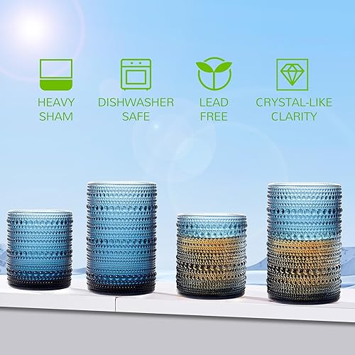 Miniatura 4 de Juego de vasos vintage de hobnail de 12 a 14 onzas, vasos de vidrio antiguos y vasos de cóctel de 11 onzas, vasos estéticos de bar de cocina, juegos