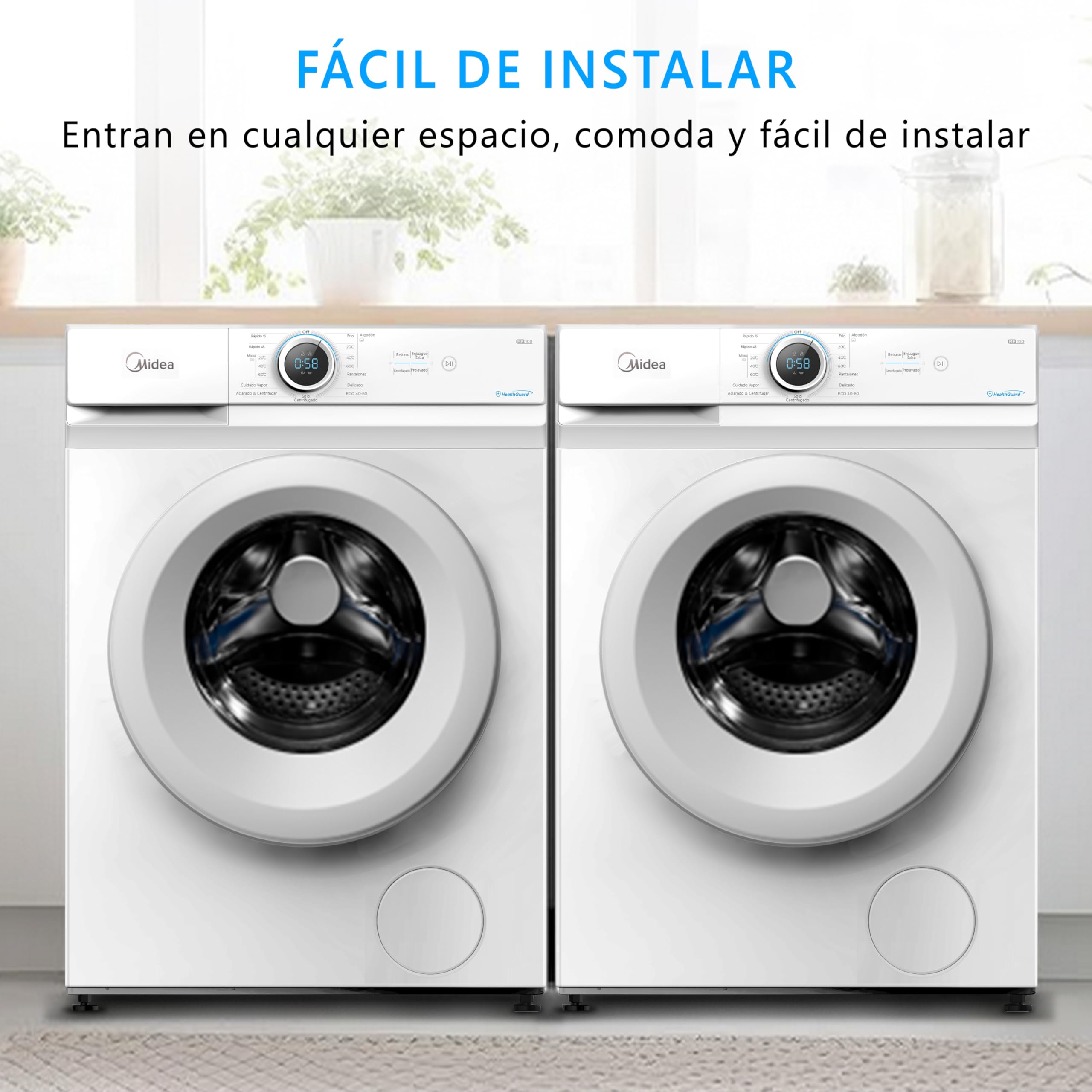 Midea Lavadora Carga Frontal 8kg de 1400 rpm y panel digital - Lavadoras con 15 Programas + Diseño Superior Ultra Slim - Maquina de Lavado de Libre Instalación - Función de Vapor y Modo Eco