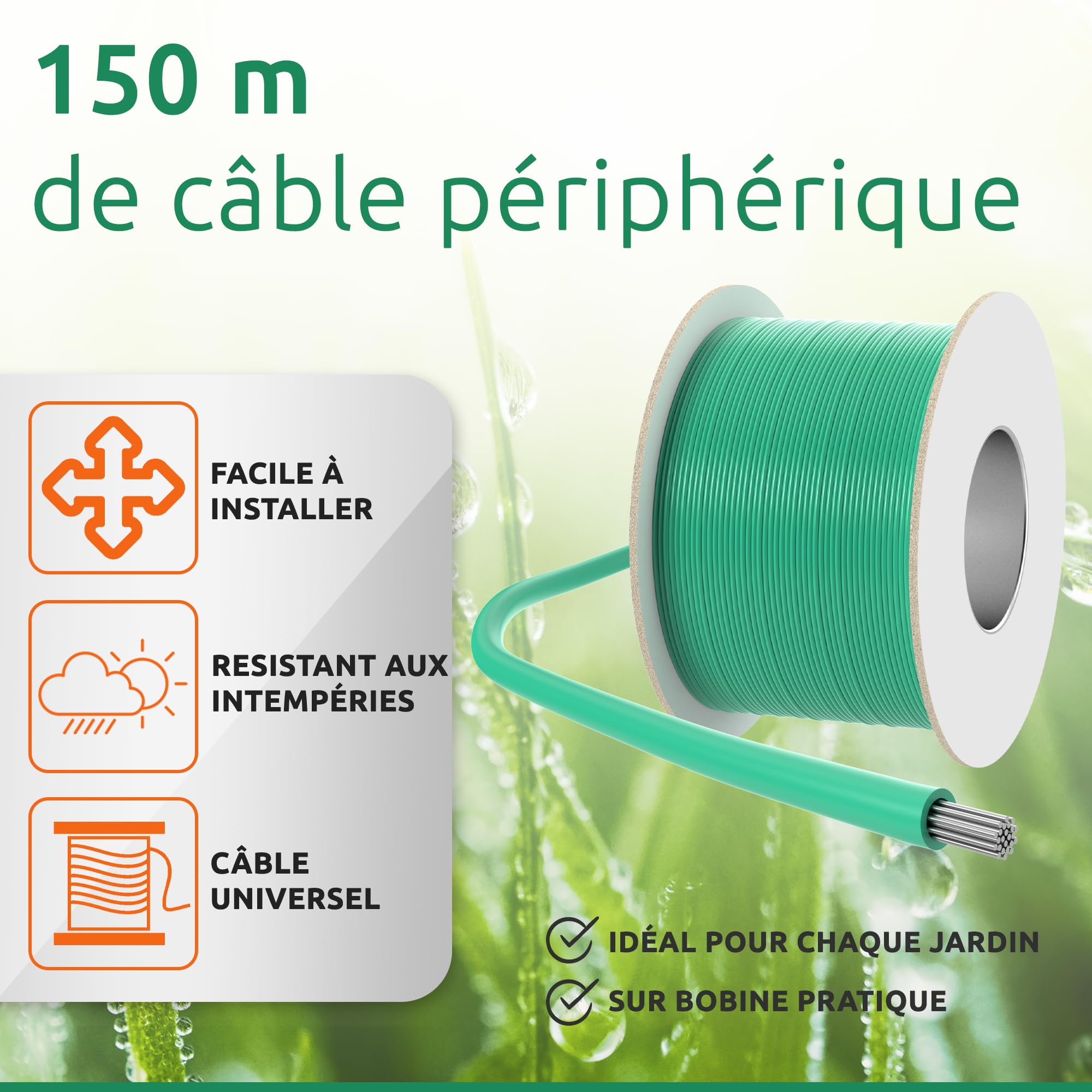 ECENCE Câble Robot Tondeuse - Compatible Universel - 150m de Longueur - Fil périphérique Robot Tondeuse Ø 3,4mm - Section du conducteur 1,17mm²