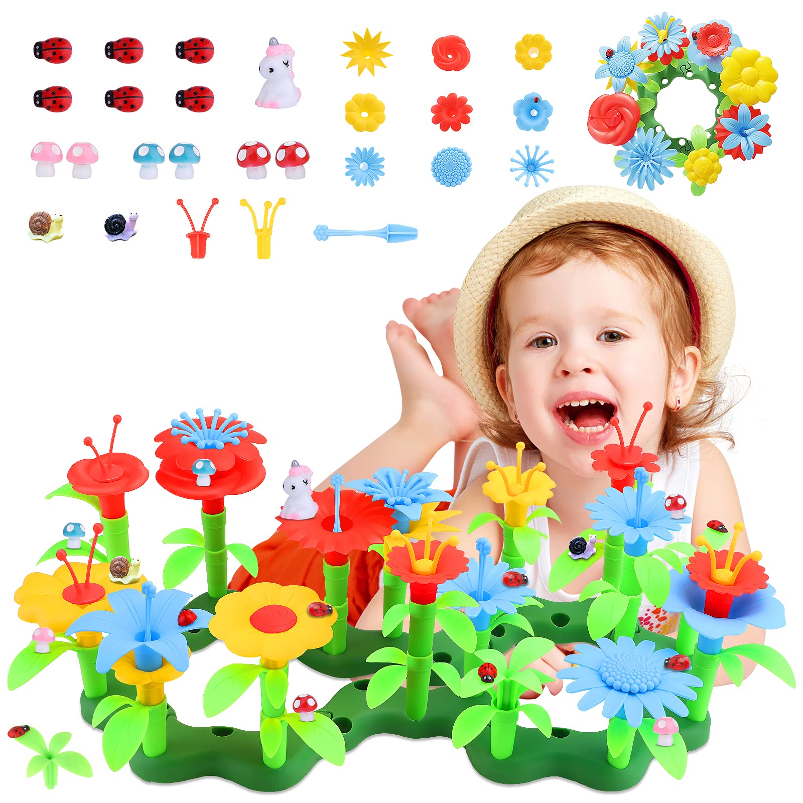 Toys for 3-7 Years Old Girls,Flower Garden Building Toys with Fairy Garden Miniatures,Building A Garden Toy Set for Toddlers,Preschool Educational Playset,Birthday Gifts Kids