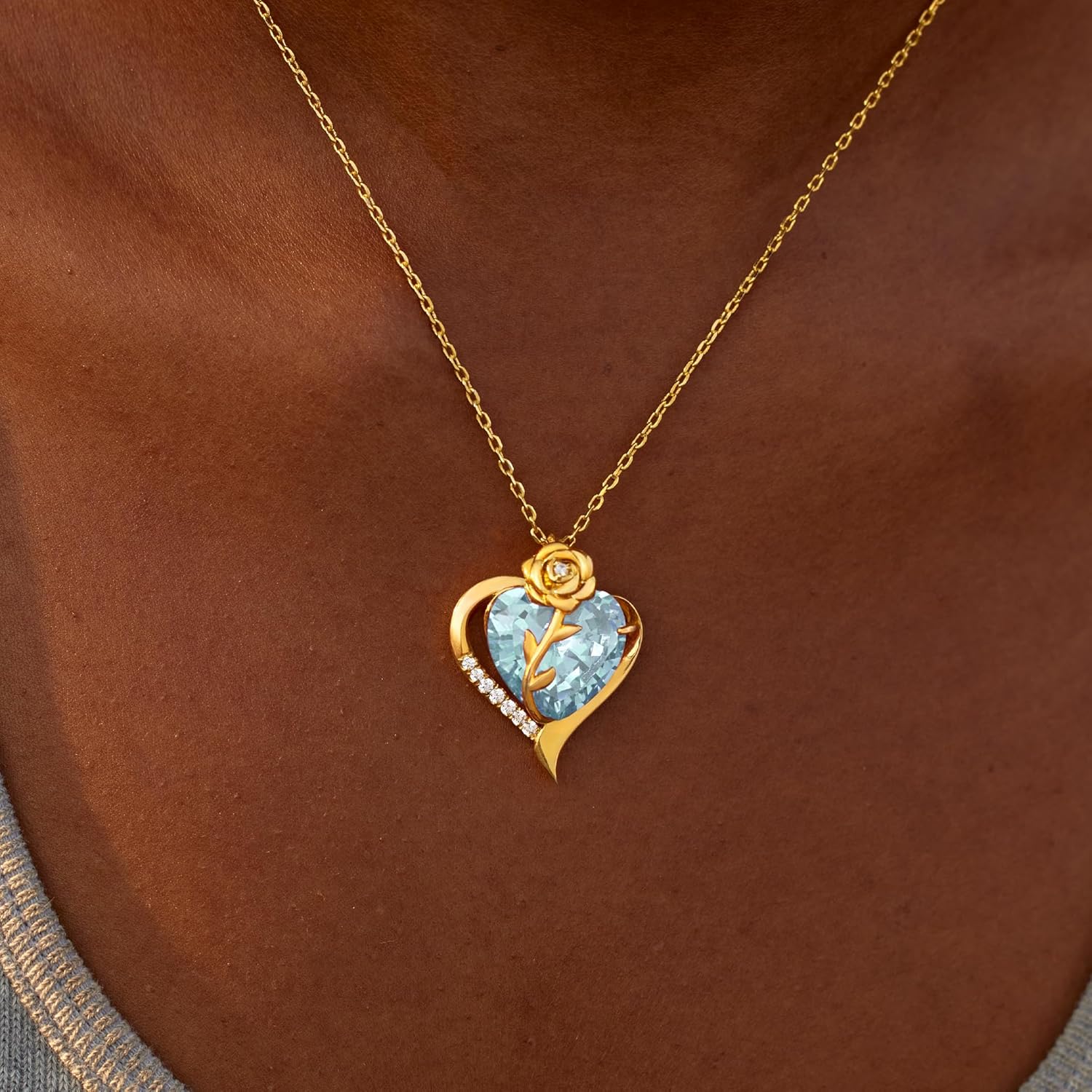 STORYJEWELLERY Birthstone Necklace for Women, Heart Necklaces for Women, 925 Sterling Silver Rose Necklace, 18K Gold Plated Heart Pendant, Birthstone Jewelry, Gifts for Her - Image 2