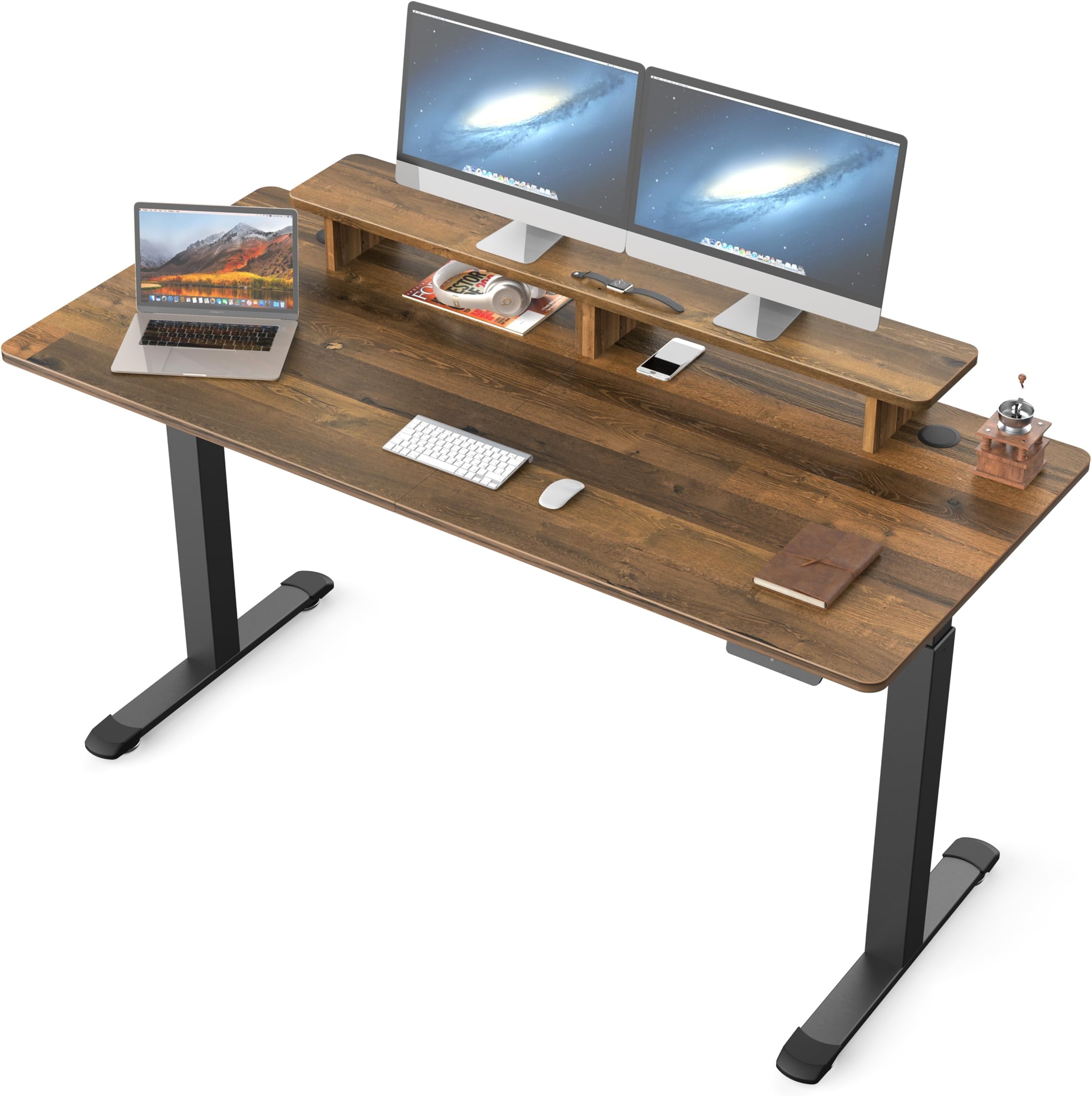 EUREKA ERGONOMIC Electric Standing Desk w Monitor Stand & LED Strip,160