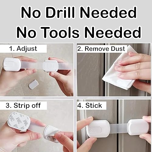 Miniatura 4 de BrandX - Cerraduras de seguridad para cajones de bebé (paquete de 10), correas multiusos para armarios, cocina, inodoro, horno, nevera, adhesivo 3M,