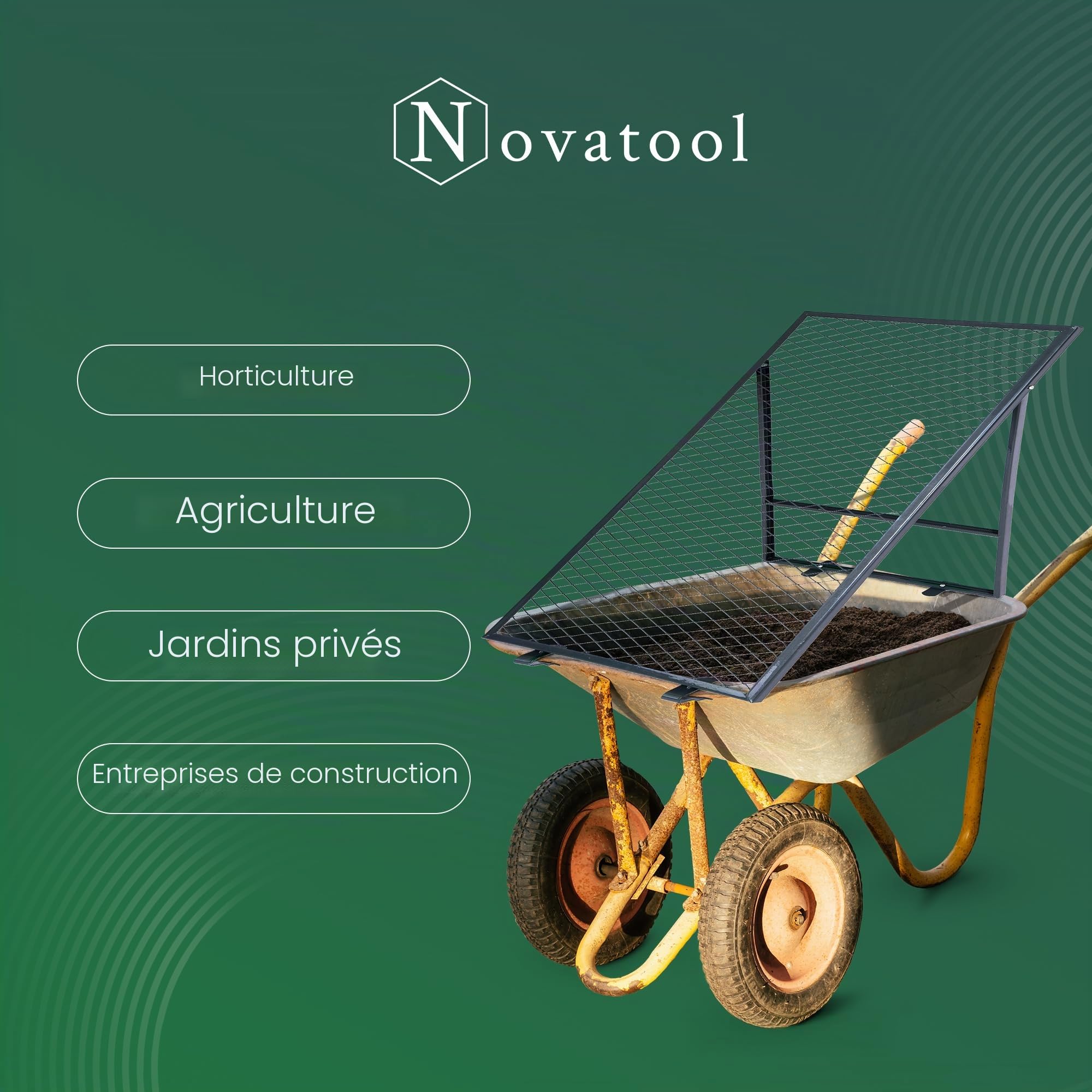 Novatool Tamis de sol pour brouette 100 x 50 cm, en acier revêtu par pulvérisation, grille de distribution pour terre, sable, compost, tamis de jardin, tamis en métal, tamis de terre, tamis à compost