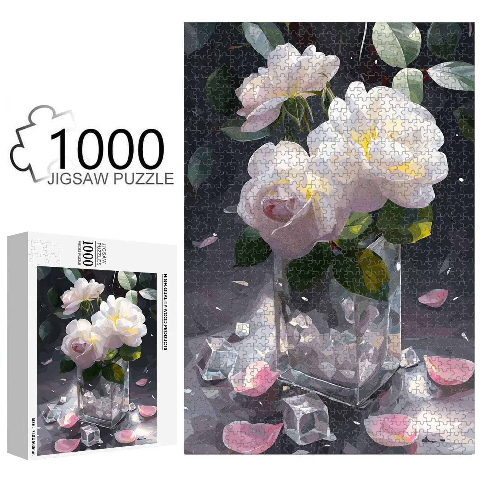 1000 Pièces Puzzle Adulte Roses & Paysage Puzzle en Bois Robuste 1T#2547 | Puzzle en Bois, Découpe de Précision, Encres aux Couleurs Vives, Loisir Relaxant, Décoration Intérieure, Cadeau, 50x75cm