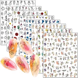 Abstract Face Nail Art Stickers, Sexy Girls Nail Self-Adhesive Sticker, Holographic Flowers Leaf Transfer Decals, 3D Nail Art Design Supplies for Women Manicure Tips Charms Decoration Decal(8 Sheets)