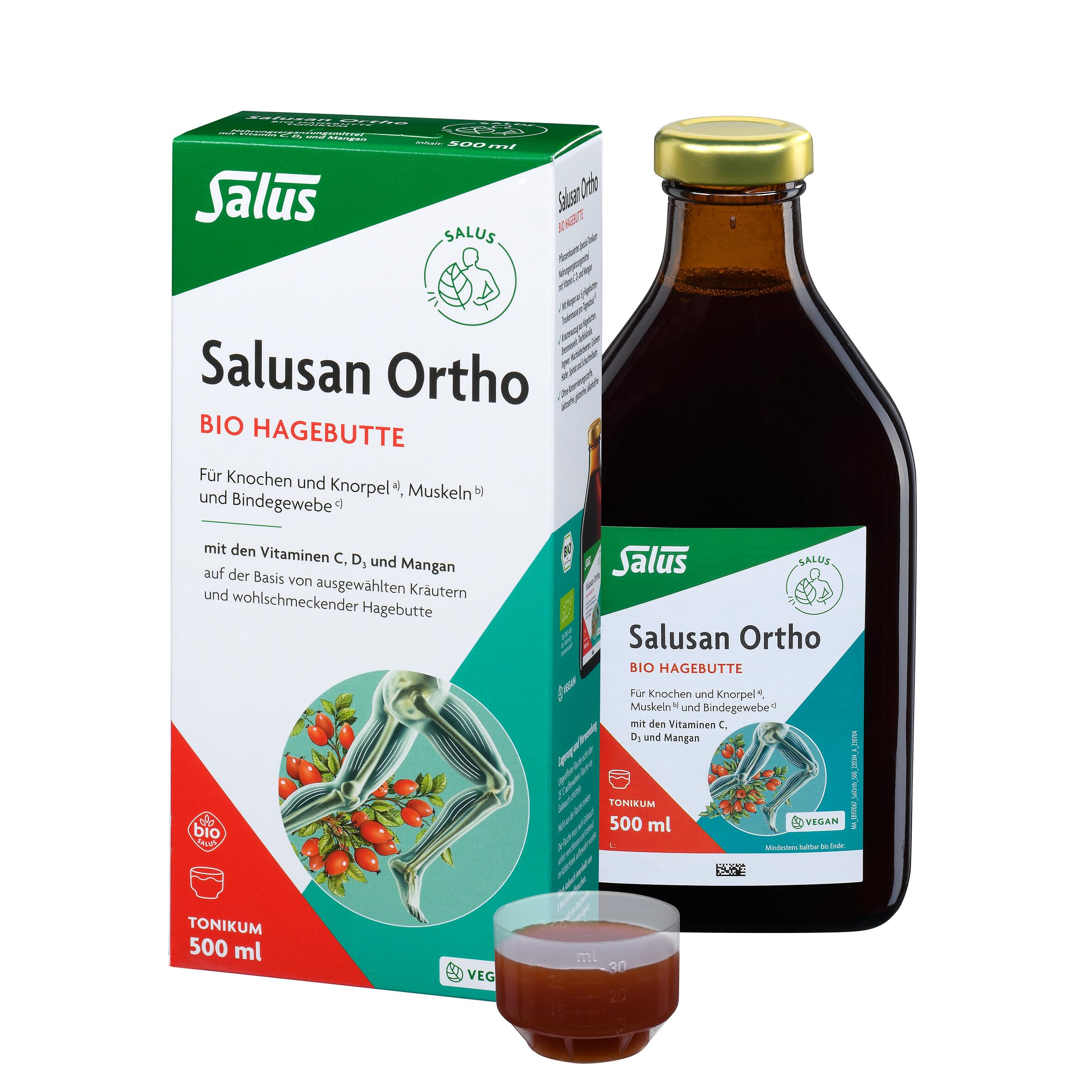Salus Salusan Ortho Bio-Hagebutten-Tonikum für Knochen, Knorpel, Muskeln und Bindegewebe, 500 ml Lösung