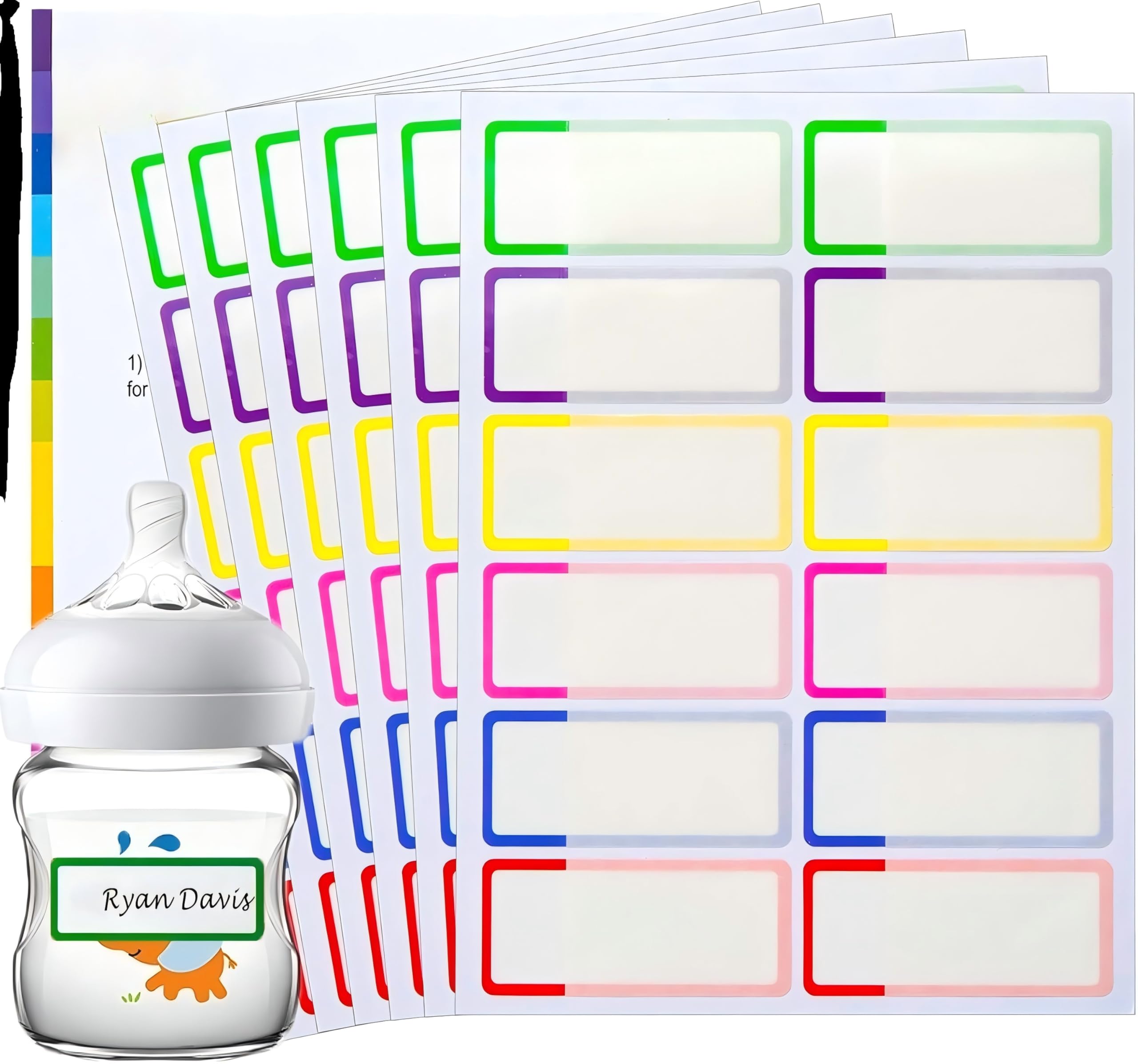 Idrese Name Labels for Kids Stuff School Supplies, 120 PCS Waterproof Daycare Labels for Baby Bottles, Kids School Name Stickers Self Laminating, Toddler Name Tags for Plastic Water Bottle(A）