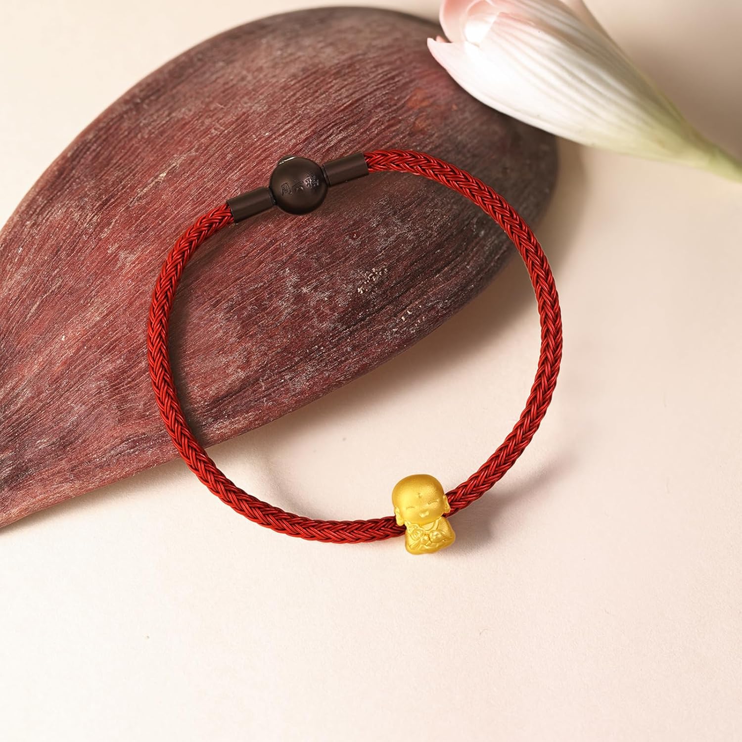 24K Solid Gold Bracelets Real Gold Buddha Charm Link Bracelet Dainty Jewelry for Women Mom Wife Daughter Birthday 6.9/7.5" A1614655